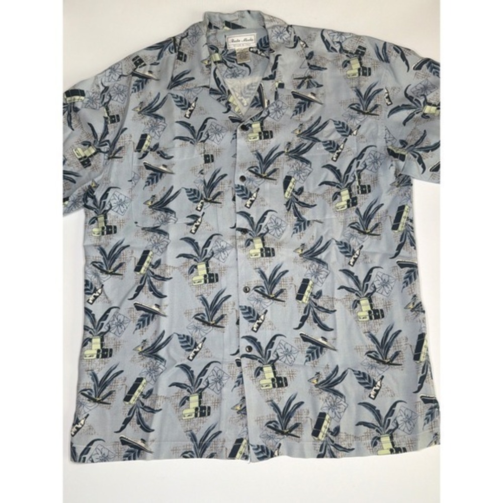 Poeta Moda Men's Silk Short‎ Sleeve Button Up Shirt Tropical Vacation Size Large